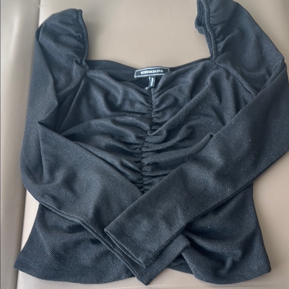 BCBG Elegant Black Ruched Women's Top - Picture 3 of 3
